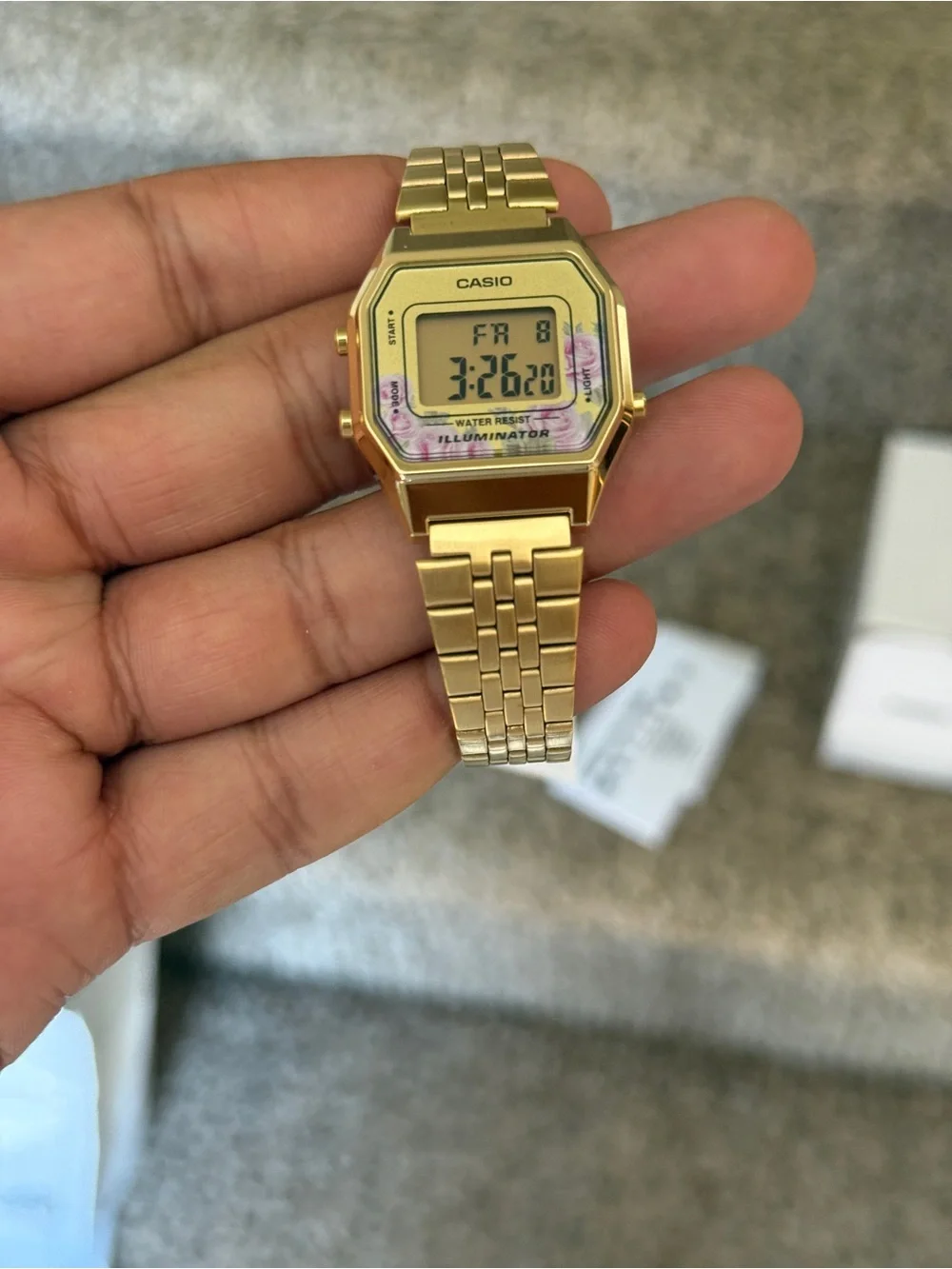 Casio Women's Gold Tone Digital Watch Mid-Size Floral Design trendy Watch
